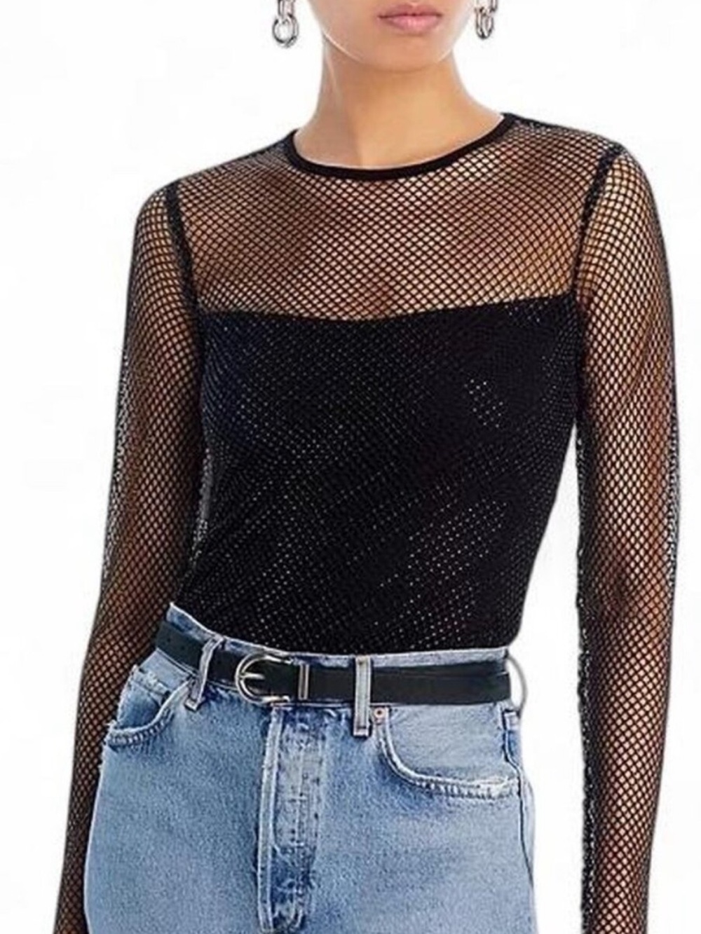Black Mesh Long-Sleeve Layering Top